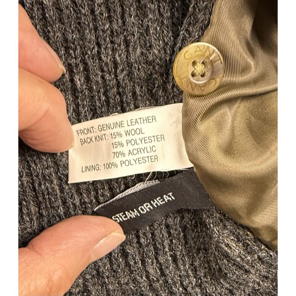 Gant sweater suede vest mens large gray olive Collegiate Professorial Preppy - Picture 3 of 4